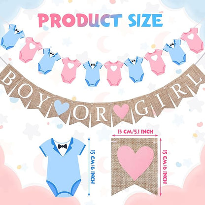 2 Pcs Gender Reveal Party Decorations Pre-Strung Boy or Girl Burlap Baby Shower Banner and Bodysuits Clothesline Garland Baby Outfit for Gender Reveal Birthday Baby Shower Party Decorations