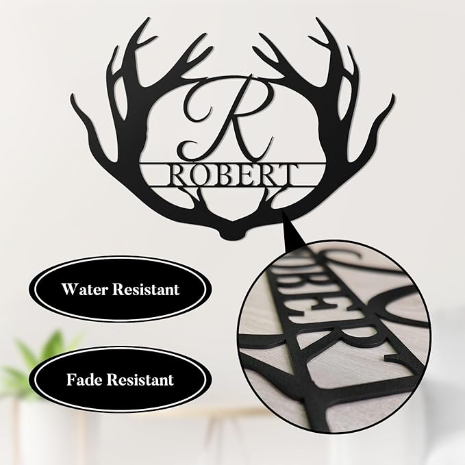 Custom Metal Sign Deer Antler - Personalized Last Name Sign, Deer Family Name Sign, Monogram Letter Sign, Rustic Wall Art Couple Gift for Wedding, Anniversary, Housewarming Birthday Home Décor