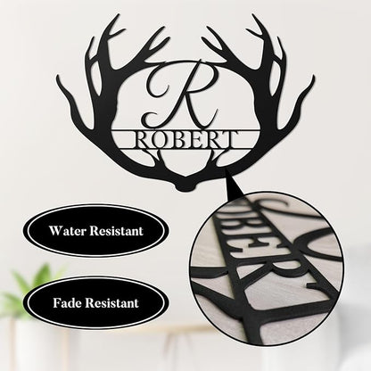 Custom Metal Sign Deer Antler - Personalized Last Name Sign, Deer Family Name Sign, Monogram Letter Sign, Rustic Wall Art Couple Gift for Wedding, Anniversary, Housewarming Birthday Home Décor