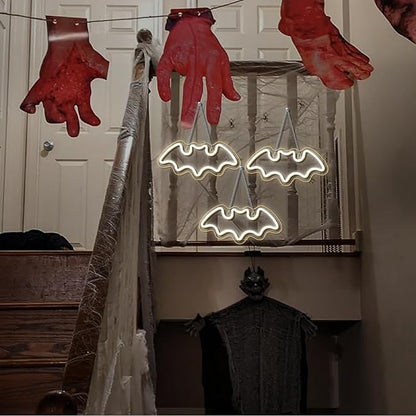 NOSUN 3 Bats Shape Neon Signs Night Lights Warm White Bats LED Light for Bedroom Bar Wall Halloween Decor Home Cafe Recreation Room Wall Artwork