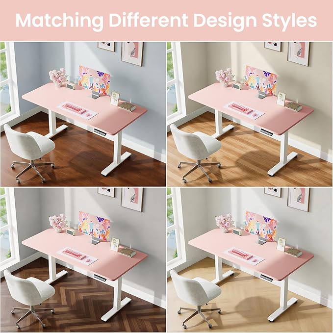 Veken 55 Inch Large Electric Standing Desk, 4 Memory Heights Adjustable,Sit to Stand Up, Work Home Office Computer Table for Study, Walking Pad, Writing, and Games, Wooden Desktop Desks, Pink