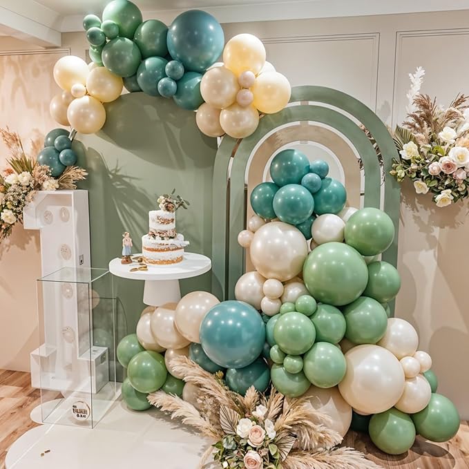 Sage Green Brown Balloon Arch Kit, 122Pcs Avocado Dusty Green Apricot Sand White Tan Balloons for Boy Girl Neutral Safari Baby Shower Woodland Birthday Dinosaur Party Summer Decorations