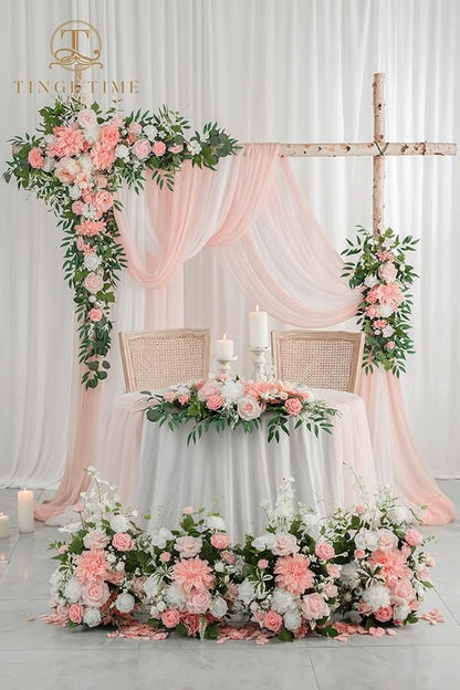 TINGE TIME Free Standing Artificial Flowers Set of 2, Wedding Arch Altar Stage Decorations, Silk Fake Flower for Wedding Centerpiece Archway Aisle Welcome Entrance (PeachPink&White)