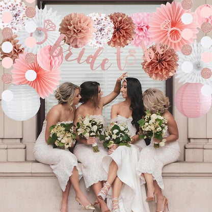 Pink Bridal Shower Decorations Rose Gold Bachelorette Party Decorations Rose Gold Bride To Be Banner Pink White Dusty Rose Paper Pom Poms Wedding Shower Engagement Party Decor