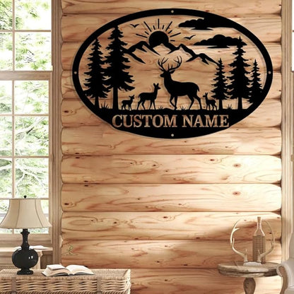 Personalized Deer Metal Sign, Custom Hunting Antler Wall Art Black Steel Plaque for Outdoor Christmas Decorations, Unique Birthday Gift for Men & Wildlife LoversLodge, Farmhouse