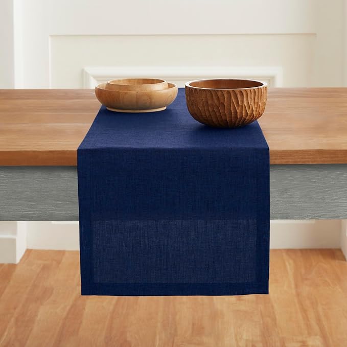 Solino Home Linen Short Table Runner 36 Inches - Athena, 100% Pure Linen Royal Blue Table Runner 14 x 36 Inch Ideal for Dresser and Coffee Tables - Holiday, Winter, Christmas