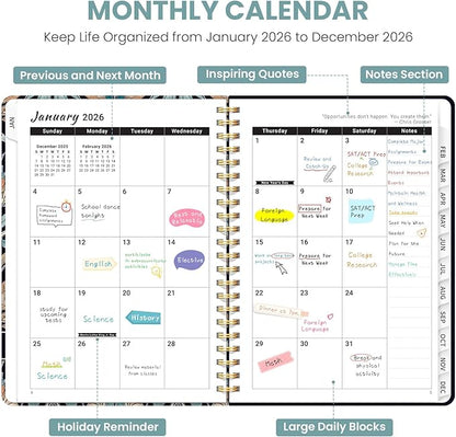 2026 Planner, Weekly and Monthly Planner for Women, Jan 2026 - Dec 2026 Pretty 2026 Calendar Planner with Monthly Tabs, Inner Pocket, Spiral Binding, Perfect for Office Home School - 6.3" x 8.5", Amber Bloom