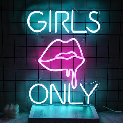 Girls Only Neon Sign Sexy Lips LED Signs Blue Pink Letter Neon Lights Bar Dimmable Neon Signs for Wall Decor Sexy Girl Neon Light Up Signs for Bedroom Man Cave Bar Club Party Decor