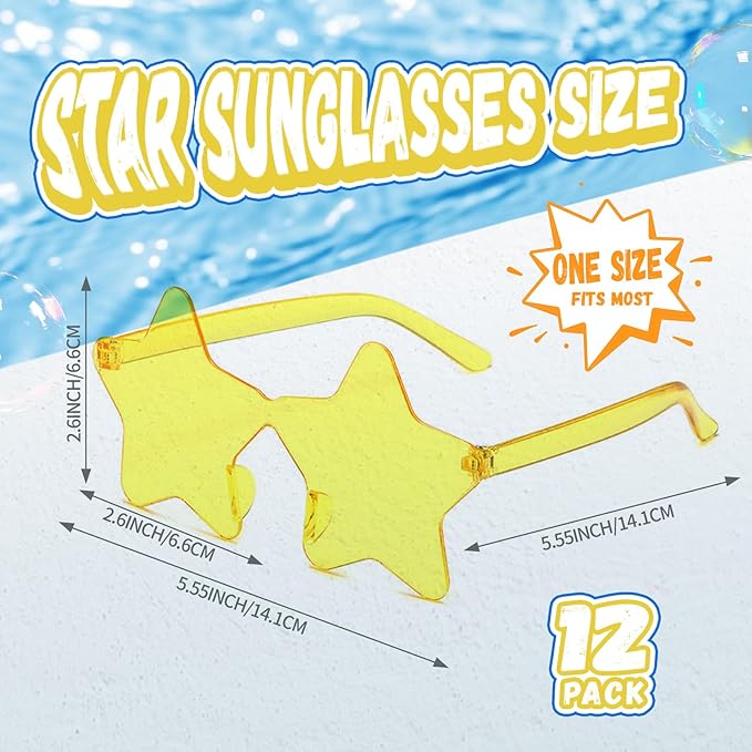 12/26/36 Pairs Rimless Star Shaped Sunglasses Transparent Glasses Bulk Fun Sunglasses for Party Favors