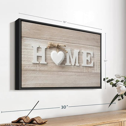 ElephantStock Home Sign Wall Art - Horizontal Floating Framed Canvas - 1-Piece Living Room Wall Decor - Photography Typography Canvas Print - Brown and Beige Decor for Wall - 19" X 13"