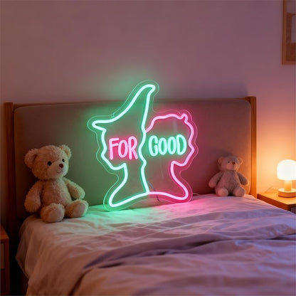 For Good Neon Sign, Musical Theater Wall Decor, Broadway Inspired Gift, Blue and Pink LED Art for Room (14.6"x11.4")