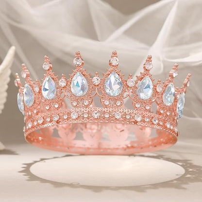 Gold Crown for Women Crystal Tiara and Queen Crown for Girl Wedding Headband for Bride Hair Accessories for Costume Birthday Party Cake Decoration Prom