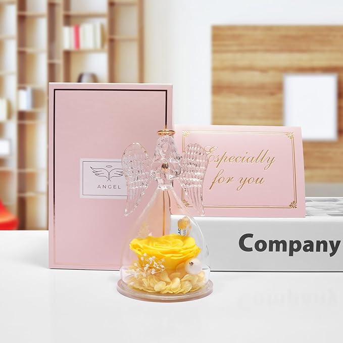 Miofula Preserved Flower Rose Birthday Gifts for Mom, Angel Figurines with Forever Real Rose Gifts for Her Mom Grandma, Angels Gifts for Mothers Day Christmas Anniversary Thanksgiving Birthday Gifts