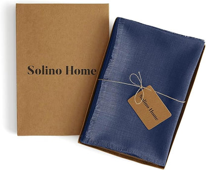Solino Home Fringe Linen Cloth Napkins Set of 4-100% Pure Linen Vintage Blue Dinner Napkins 20 x 20 Inch - Handcrafted and Machine Washable