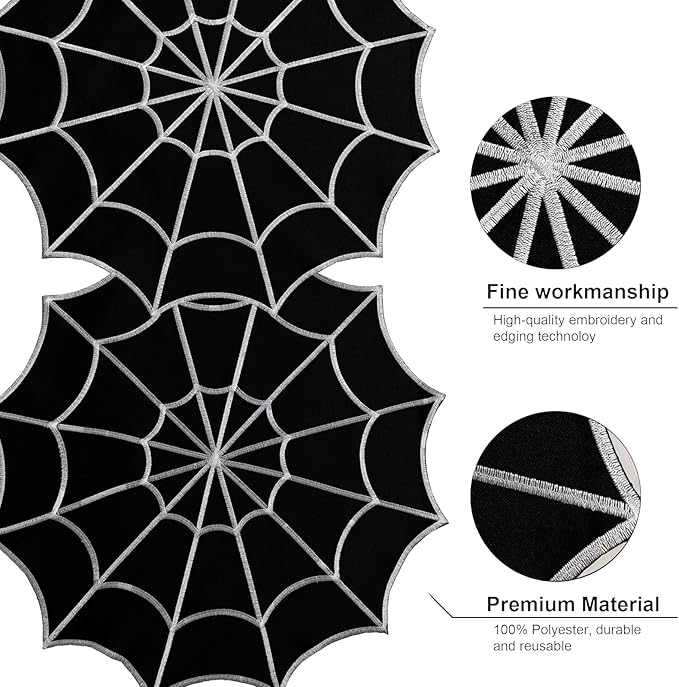 Joyfol Day Halloween Table Runner 14 x 59 Inch, Embroidered Spider Web Table Runners, Black Fireplace Mantel Scarf, Halloween Table Decorations for Parties Gothic Scary Nights