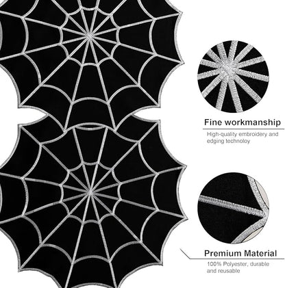 Joyfol Day Halloween Table Runner 14 x 59 Inch, Embroidered Spider Web Table Runners, Black Fireplace Mantel Scarf, Halloween Table Decorations for Parties Gothic Scary Nights
