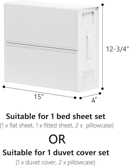 SheetCube Bed Sheet Organizers and Storage 6 Pack, Foldable Linen Closet Organizer with Window and Label, Bedding Folder Storage Box Container for Blanket, Duvet Cover Set, Bed Sheet Set - White