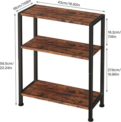 3-Tier Side Table Set of 2, Small End Table, Sofa Side Table for Narrow Spaces, Slim End Table, Nightstand Table, for Living Room Bedroom Office, Rustic Brown