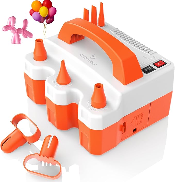 ETENWOLF P600 Electric Balloon Pump for All Balloons with 3 Nozzles 110V 600W Balloon Blower for Party Metalic Latex 260q Foil Balloons, Balloon Inflator for Birthday Decorations