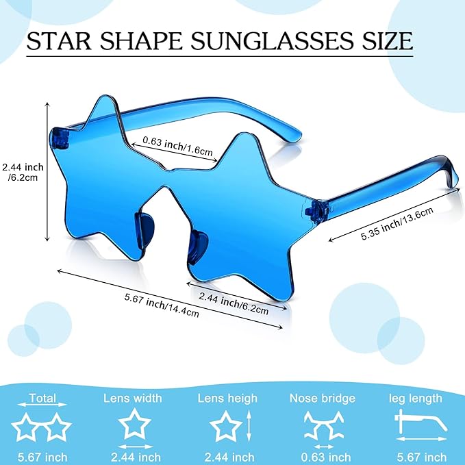 Cindeer 40 Pairs Rimless Star Shape Sunglasses Colorful Transparent Sunglasses Pentagram Glasses for Party
