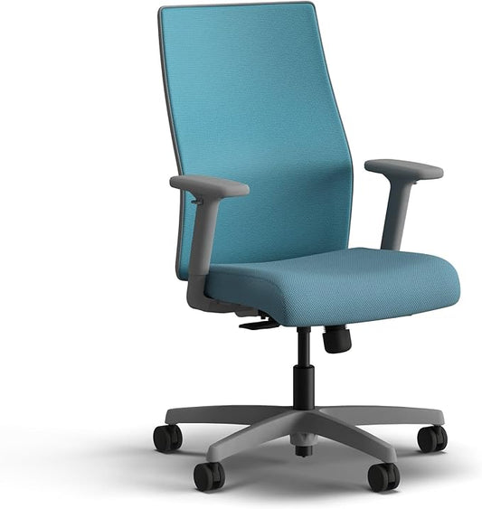 HON Ignition 2.0 Mid Back Task Chair, Spectrum Mesh, Standard Synchro-Tilt Control, Office Chair with Lumbar Support, Height and Width Adjustable Arms, Titanium Frame, Sky