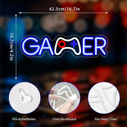 Gamer Neon Sign, Neon Signs for Wall Decor Neon LED Signs Gaming Room Neon Light Up Signs Home Decor for Bedroom Club Party Bar Shop USB Operated