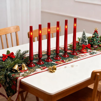 Lezonic Flameless Windows Candles Battery Operated with Timer Remote, 6Pcs Red Acrylic Flameless Candlesticks with Holders, LED Taper Candles Flickering for Halloween Christmas, 0.8 x 8 inches
