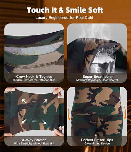 romision 2 Pack Thermal Underwear for Men Long Johns Fleece Lined Hunting Gear Bottom Top Set Base Layer Cold Weather XS-4XL