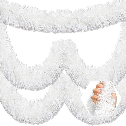 25 Feet Christmas Foil Fringe Banner Metallic Tassle Garland Metallic Backdrop Parade Floats Shiny Hanging Ceiling, Valentine's, Wedding, New Year Party Decorations(4" x 25', Macaron White)