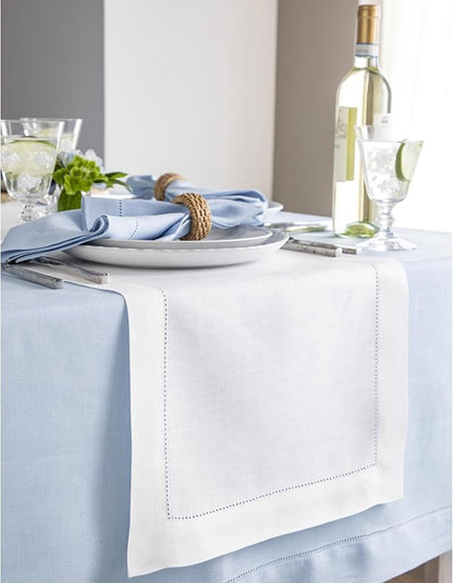 Solino Home Linen White Table Runner 36 Inches - Classic Hemstitch, 100% Pure Linen Coffee Table Runner 14 x 36 Inch Ideal for Dresser Tables - Fall, Autumn, Winter, Holiday, Christmas, New Year