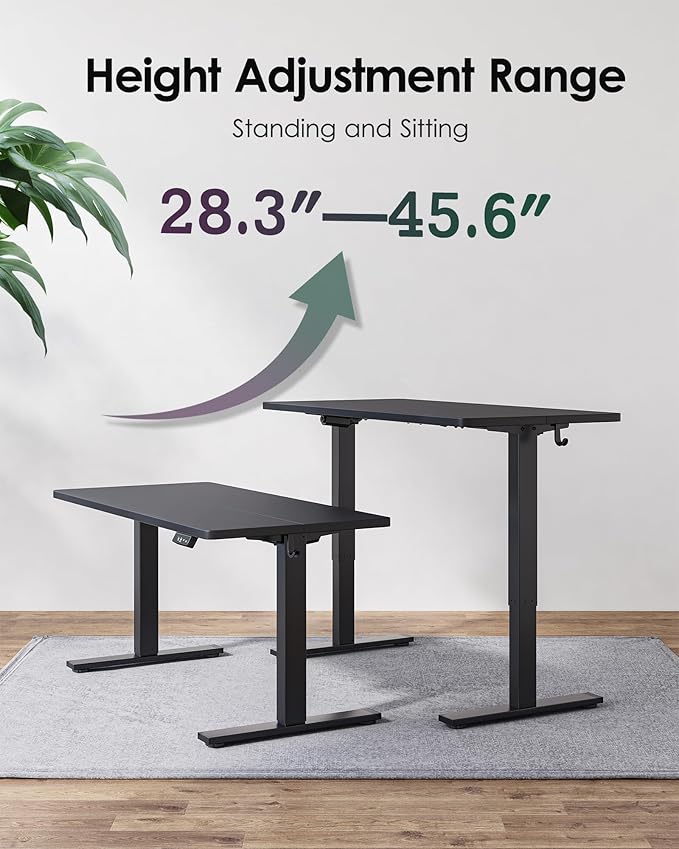TIQLAB Standing Desk 63 x 24 inch, Electric Height Adjustable with Splice Board, Sit Stand Desk, for Home Office, Black