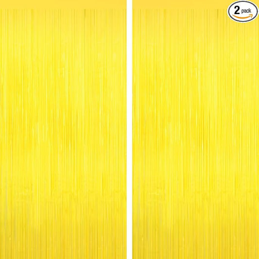 Yellow Tinsel Backdrop Foil Fringe Curtains - 2 Packs Door Streamers Backdrop for Birthday Door Decorations, Party Supplies for Bachelorette, Graduation, Christmas, Disco Decor