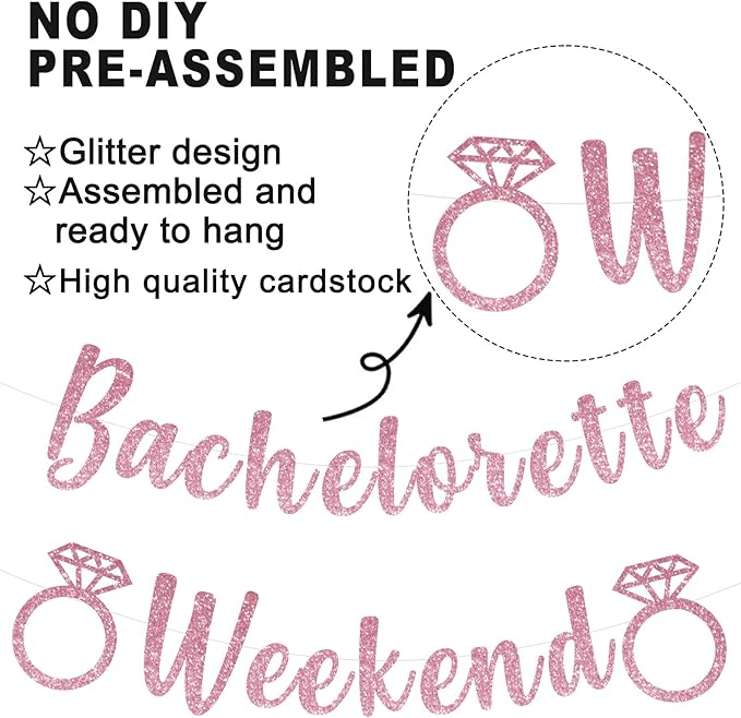 Bachelorette Weekend Banner Bachelorette Party Decor Sign for Bach Party Engagement Bridal Shower Wedding Bride to Be Decorations (Pink)