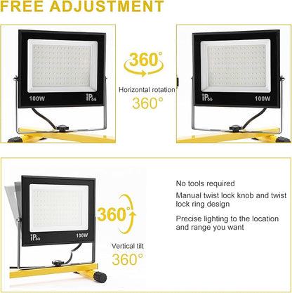 30000 Lumen Work Lights with Stand, 3 Adjustable Head LED Work Light, with Adjustable and Foldable Tripod Stand, Waterproof Lamp with 6500 Kelvin Color Temperature