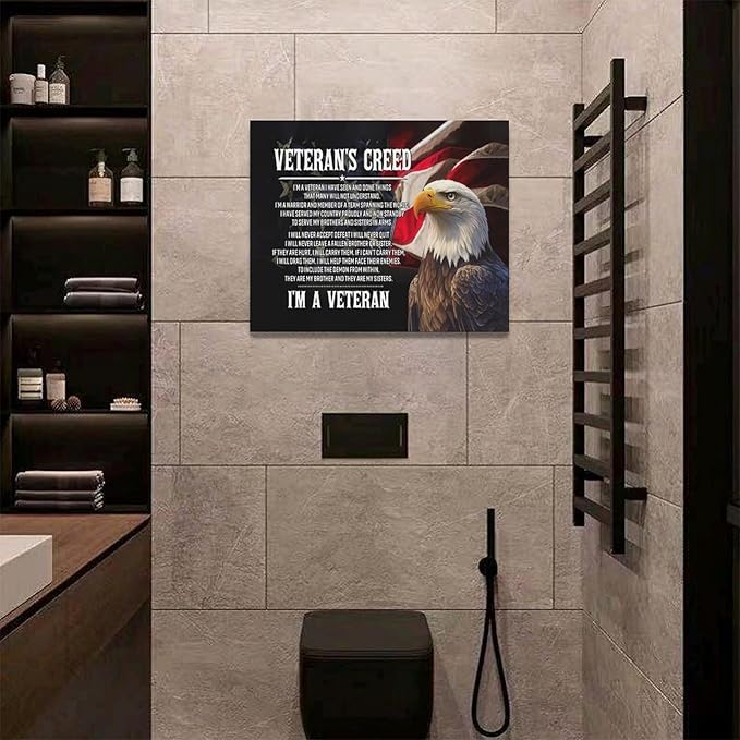 Veteran Wall Art Patriotic Pictures Wall Decor Military Canvas Prints Veterans Day Decorations Painting Framed Bald Eagle Artwork Office Home Man Cave Decor For Bathroom Bedroom Living Room 20"x16"