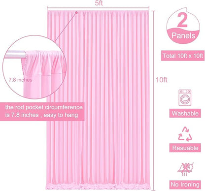 10x10 Pink Backdrop Curtain for Parties Baby Shower Wrinkle Free Pink Photo Curtains Backdrop Drapes Fabric Decoration for Wedding Birthday Party 5ft x 10ft,2 Panels