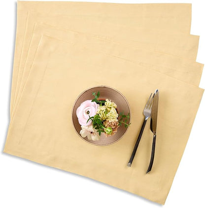 Solino Home Linen Placemats Set of 4 - Golden Straw Placemats 14 x 19 Inch - 100% Pure Linen Table Place Mats for Fall, Autumn - Fete