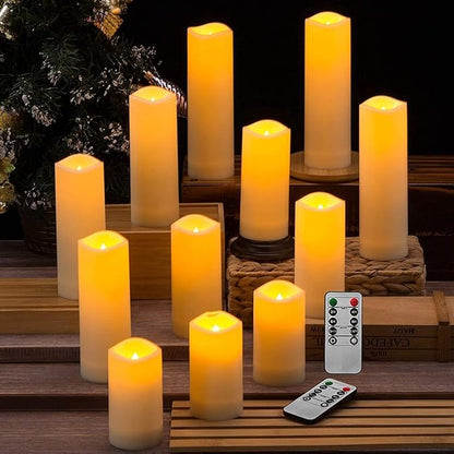 Flameless Candles with Remote & 2/4/6/8H Timers, Outdoor Indoor Waterproof Remote Candles Battery Operated, Electric Led Candles 12pcs for Home/Wedding Decor (D 2.2'' x H 4'' 5'' 6'' 7'')