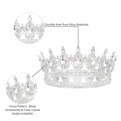 Queen Crown Rhinestone Wedding Crowns and Tiaras for Women Costume Party Hair Accessories Princess Birthday Crown Crystal Bridal Crown (Silver & White Crown)