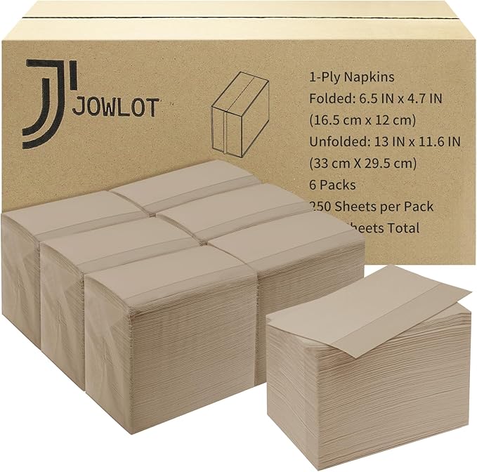 Disposable Fold Napkins, 13"x11.6" 1-Ply 1500 Count Paper Dinner Napkins, Brown Napkins Bulk for Restaurants and Cafes (16.2" X 15")