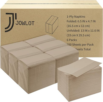 Disposable Fold Napkins, 13"x11.6" 1-Ply 1500 Count Paper Dinner Napkins, Brown Napkins Bulk for Restaurants and Cafes (16.2" X 15")