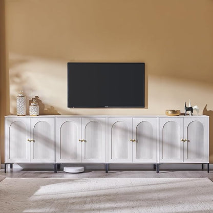 Modern Buffet Cabinet with Storage, 123.5" W Fluted Arched Sideboard Cabinet w/Adjustable Shelves, Wooden Modular Coffee Bar for Dining Room, Kitchen, Living Room, Entryway, White