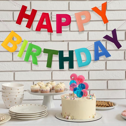 Felt Happy Birthday Garland Rainbow Banner Reusable Happy Birthday Sign Party Supply for Party Decor(Rainbow Color,Normal)