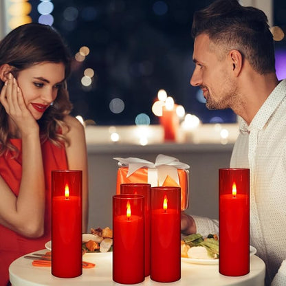 Flameless LED Candles 24 Pack, Realistic Flickering Flame Battery Operated Pillar Candles with Remote Control & Timer, for Home Decor, Wedding, Romantic Ambiance (Red)