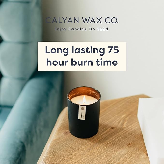 Calyan Wax Co. Mahogany & Cashmere Scented Candle - 75 Hour Burn - Luxury Non Toxic Soy Wax Candles - Long Lasting Black Tumbler Jar Candle for Home - 10.2oz