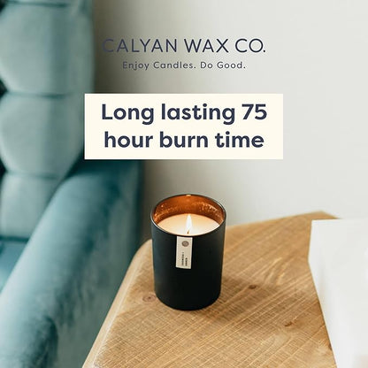 Calyan Wax Co. Mahogany & Cashmere Scented Candle - 75 Hour Burn - Luxury Non Toxic Soy Wax Candles - Long Lasting Black Tumbler Jar Candle for Home - 10.2oz