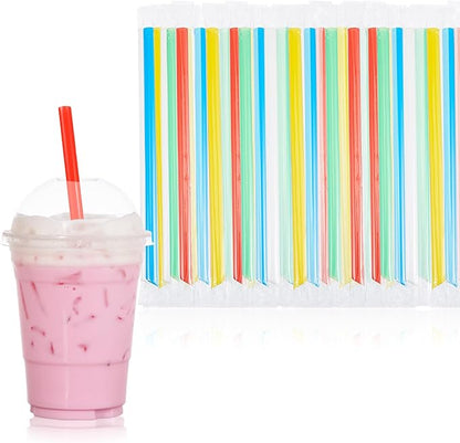 Tessco for you 600 Pcs 8 Inch Jumbo Smoothie Straws Bulk Large Plastic Disposable Bubble Tea Straws Wide-Mouthed Individually Wrapped for Tall Homemade Milkshakes Drinking(Bright Color)