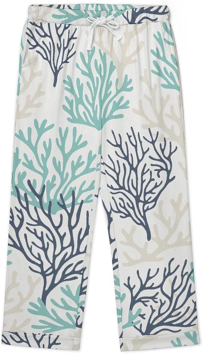 Lemons Leaves Ceramic Style Womens Pajama Set Long Sleeve Pajamas Top And Pants Soft Loungewear Pjs Sets