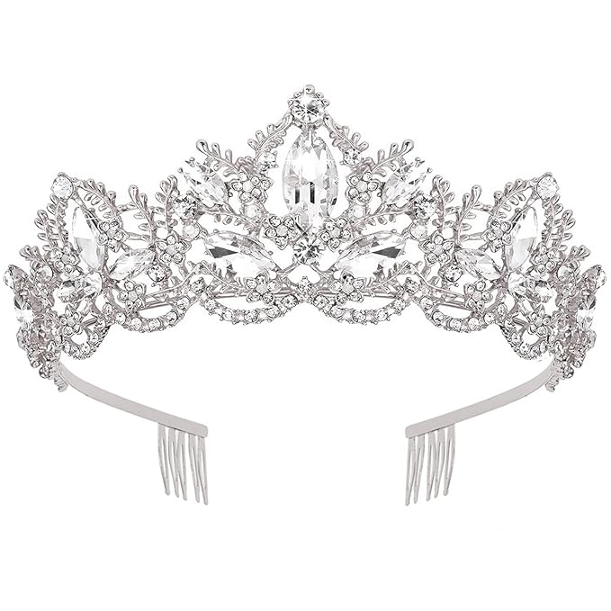 Silver Tiara and Crowns for Women Rhinestone Queen Tiara for Girls Princess Crown with Comb Birthday Headbands Hair Accessories for Wedding Prom Bridal Party Halloween Costume Gift