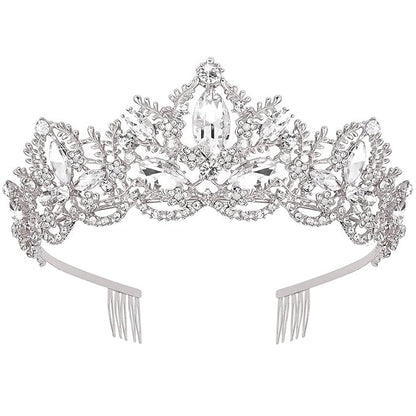 Silver Tiara and Crowns for Women Rhinestone Queen Tiara for Girls Princess Crown with Comb Birthday Headbands Hair Accessories for Wedding Prom Bridal Party Halloween Costume Gift
